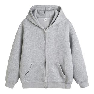 XAKA基础款纯色开衫卫衣男春秋冬新款加绒加厚双拉链宽松连帽外套