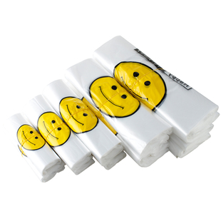 食品级笑脸塑料袋子加厚透明白色打包购物方便手提背心袋批发印字