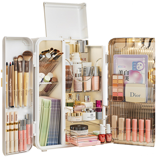 化妆品收纳盒桌面高级感透明带盖化妆刷收纳筒梳妆台置物架抽屉式
