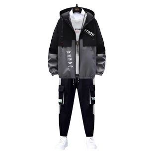 2025新款外套男加绒加厚春秋季夹克套装青少年初中学生帅气两件套