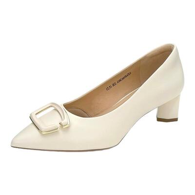 千百度静音鞋粗高跟浅口女单鞋