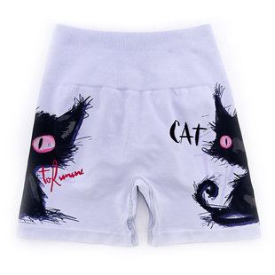 紫色印花运动瑜伽服短裤女夏高腰提臀运动健身短裤健身裤紧身三分