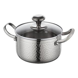 304不锈钢三层钢每人火锅小型加厚锤纹双耳汤锅商用迷你鸳鸯锅