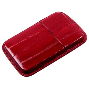 聚变纯手工皮具高端定制枣红色鳗鱼皮真皮商务定型名片盒卡包卡夹