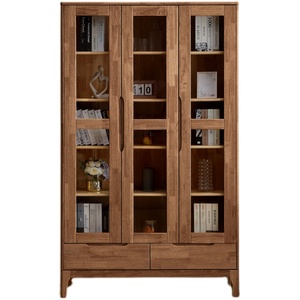 北欧全实木书柜两门三门书橱现代简约小户型多功能经济型储物柜子