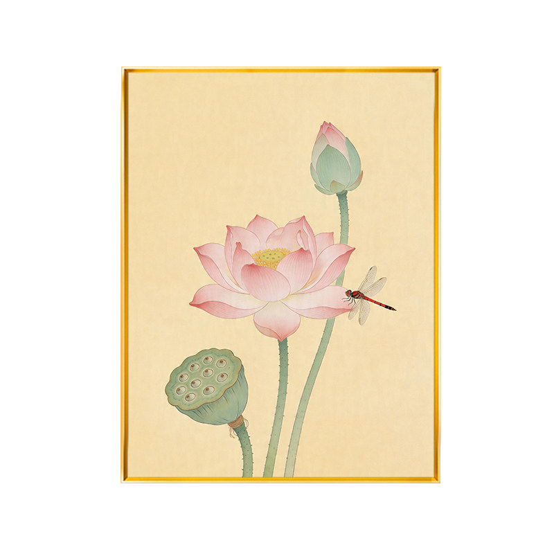 中式夏日荷花竖版十字绣2026新款植物满绣新手精美印花手工绣全绣
