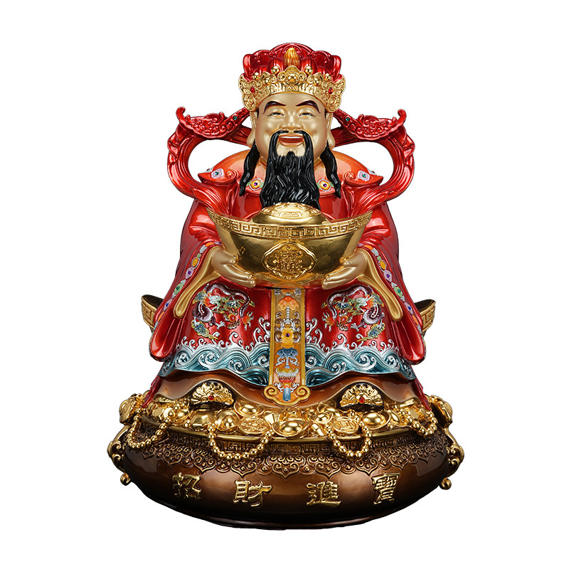 财神爷铜像黄铜叠染如意元宝财神爷神像公司店铺开店礼品供奉摆件