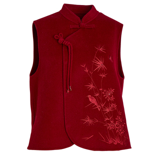 秸熙秋冬新款复古轻国风新中式双面呢马甲纯色保暖小立领显瘦外套