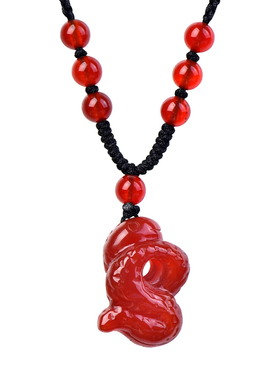 天然红玛瑙蛇形吊坠本命年男女