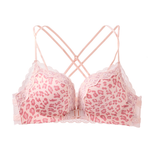 六只兔子前扣内衣女小胸聚拢文胸防外扩收副乳性感豹纹美背胸罩