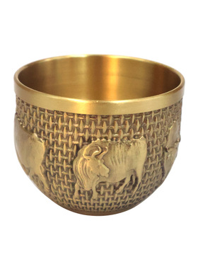 纯黄铜五牛茶杯茶壶一套装饰摆件