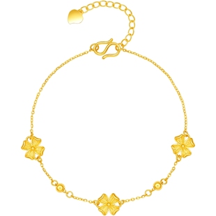 周六福黄金手链女新款5G足金计价四叶草手饰游园绮梦系列新年礼物