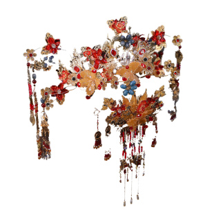 新娘头饰新中式金红色奢华凤冠结婚礼服秀禾龙凤褂宫廷娘娘发饰