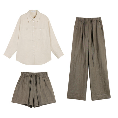慵懒套装薄款衬衫+垂感阔腿裤