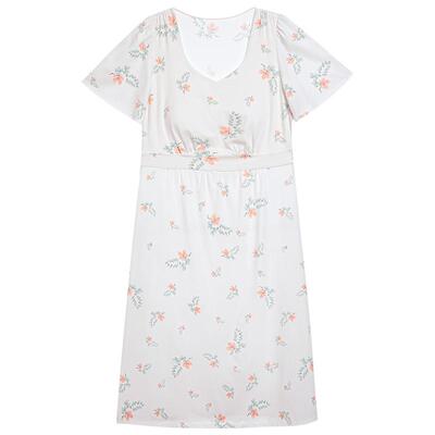 爱慕花漾睡衣女士夏棉质短袖带胸垫可外穿长款睡裙AM449631