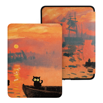 适用汉王clear6 turbo保护套Clear6 plus硬壳Clear6pro磁吸智能唤醒6英寸保护壳莫奈油画可爱猫原创设计