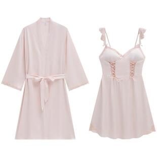乐姿梦【凉感型】春夏季睡衣女冰丝睡袍性感蕾丝边吊带睡裙家居服