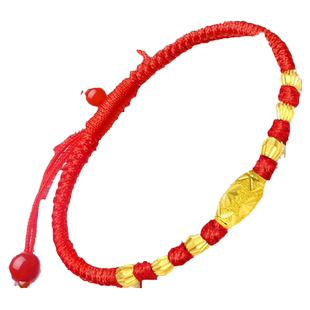 黄金转运珠手链女999足金本命年编织红绳手串纯金珠子金饰