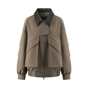 艾莱依鹅绒羽绒服女士2025秋冬新款可脱卸皮领摩登巴恩风工装外套