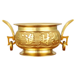双耳纯黄铜香炉家用供奉上香火财神爷专用香薰炉仙家礼佛敬神摆件