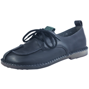 万里舒适真皮单鞋百搭系带圆头低跟皮鞋休闲软底女鞋HRT2938