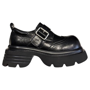 WSWS|春季甜酷风6CM增高厚底日系真皮布洛克乐福鞋女小皮鞋单鞋