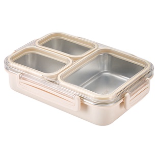 不锈钢饭盒可微波炉加热上班族带饭专用密封三分格学生餐盒便当盒