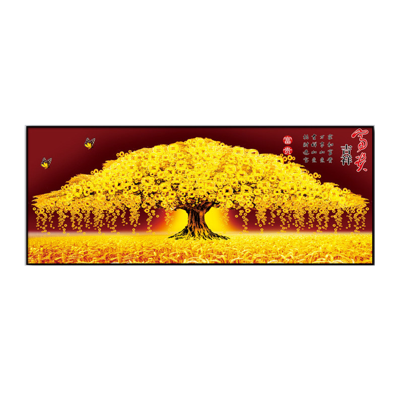 蒙娜丽莎十字绣发财树刺绣