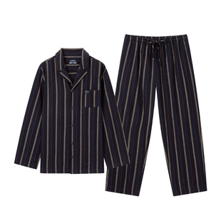 Jockey男士条纹家居服秋款纯棉大码舒适青少年衬衫款睡衣睡裤套装