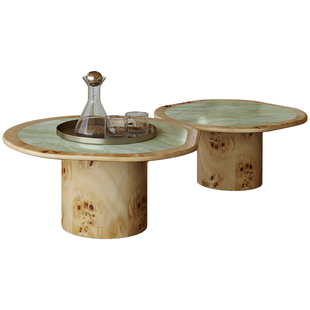 PAULJOHN蒂芙尼绿天然奢石组合茶几意式美学设计师款别墅客厅茶几