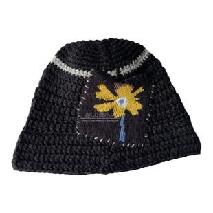 权里权气~杂色针织渔夫帽子女秋冬百搭花朵贴布毛线帽保暖