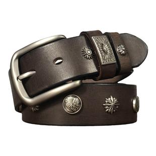 铆钉男士机车皮带嘻哈风头层牛皮女士腰带真皮裤带小众美咔叽复古