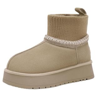 星期六加绒雪地靴女款2025新款冬季厚底防滑短靴加厚保暖雪地棉鞋