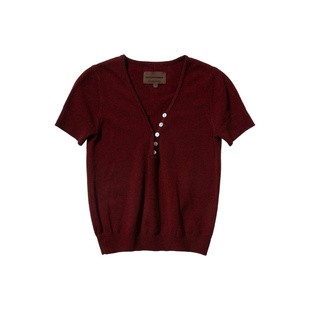 Cycle Document 双重穿搭 羊毛修身显瘦弹力上衣深v领短袖T恤女夏