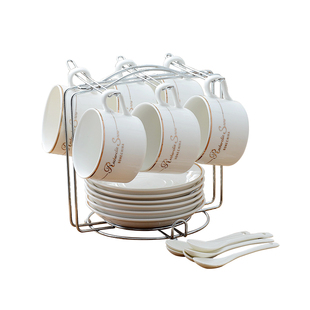 欧式陶瓷杯咖啡杯碟套装创意简约家用咖啡杯碟带架子防滑隔热