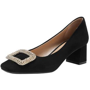 王艳同款Nine West/玖熙粗跟高跟鞋女配裙子方头通勤法式单鞋