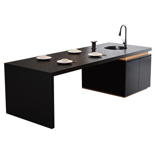 2026新款岩板岛台餐桌一体齐平倒台餐厅厨房中导台西厨操作台定制