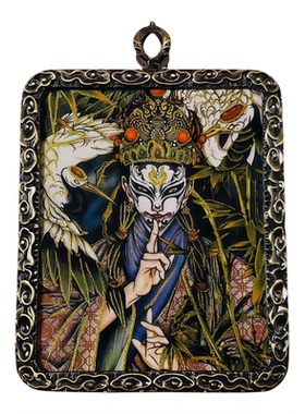 道系元始天尊座下白鹤童子吊坠唐卡国风手绘描金唐卡吊坠