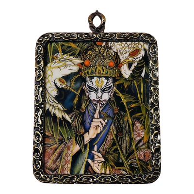 道系元始天尊座下白鹤童子吊坠唐卡国风手绘描金唐卡吊坠