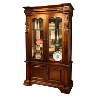 美式实木酒柜客厅展示柜玻璃装饰柜欧式双门靠墙酒柜别墅隔断柜
