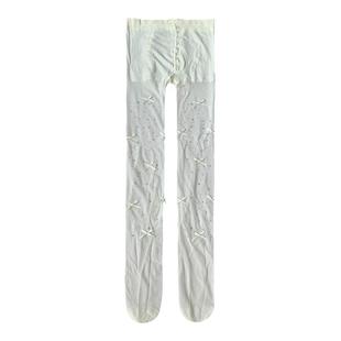 烫钻蝴蝶结丝袜女夏薄款lolita少女白色纯欲防勾丝美肤打底连裤袜