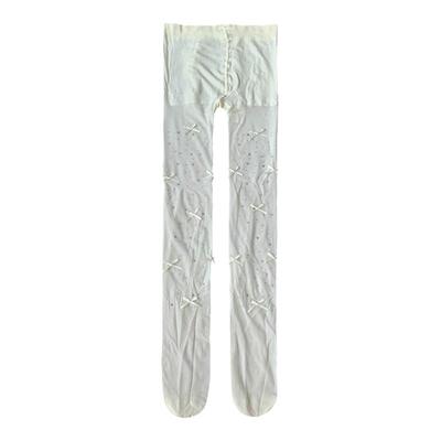 烫钻蝴蝶结白色纯欲丝袜女