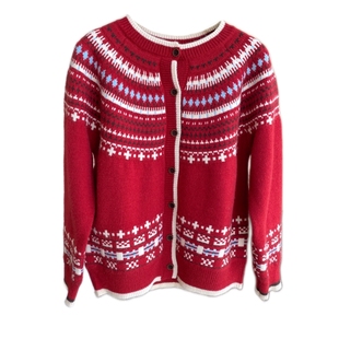 AMR UU◆氛围感 慵懒时髦费尔岛提花针织开衫红色毛衣女外套新款