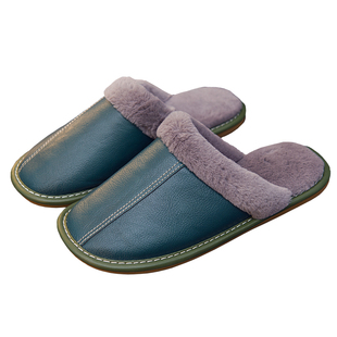 牛皮棉拖鞋女室内家居真皮面防水保暖毛毛防滑厚底冬季家用居家男