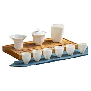 恒越  霞客行竹茶盘家用白瓷套装功夫茶具办公室会客茶杯盖碗礼品