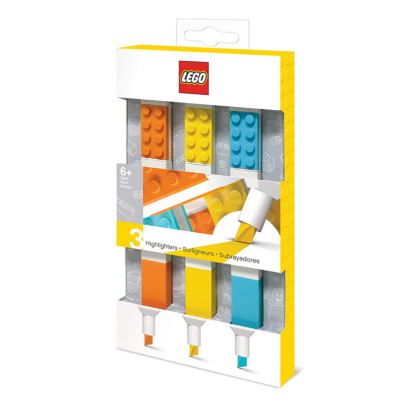 正品LEGO进口乐高乐园同款创意网红个性积木文具荧光笔黄橙蓝三色