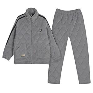 睡衣男士冬季加绒冬天保暖三层加厚款夹棉袄法兰珊瑚绒家居服套装