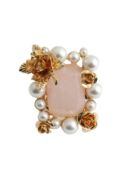 小香风轻奢发晶石珍珠花朵戒指女