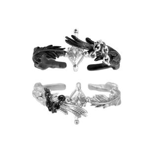 白鸽乌鸦相爱的戏码 原创925纯银戒指羽毛翅膀高级感冷淡情侣对戒