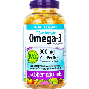 加拿大伟博深海鱼油Omega3高纯浓度三倍浓缩200粒Webber韦博900mg